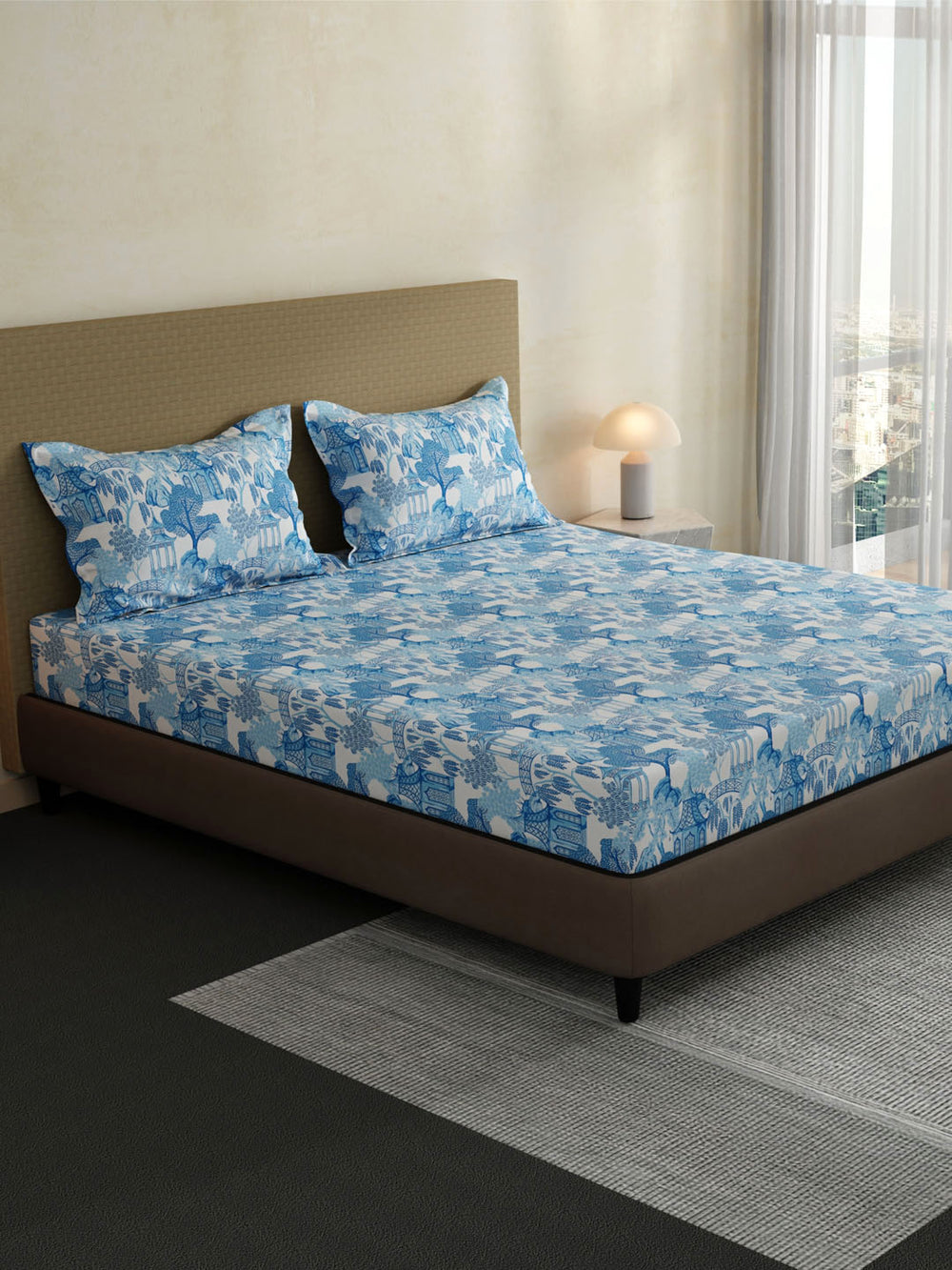 100% Cotton King Fitted Sheet Set, 144 TC Printed, Lumina Floret Collection