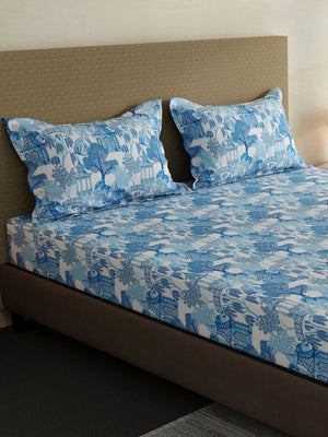 100% Cotton King Fitted Sheet Set, 144 TC Printed, Lumina Floret Collection