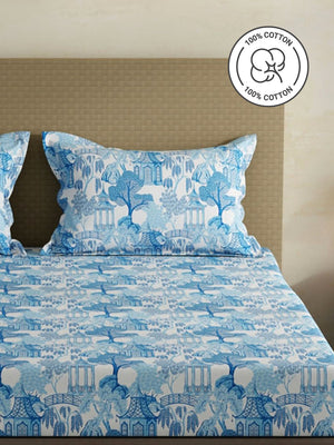 100% Cotton King Fitted Sheet Set, 144 TC Printed, Lumina Floret Collection
