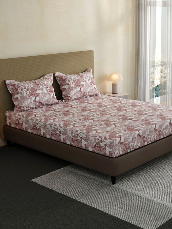 100% Cotton King Fitted Sheet Set, 144 TC Printed, Lumina Floret Collection