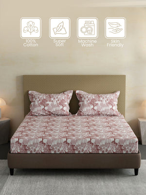 100% Cotton King Fitted Sheet Set, 144 TC Printed, Lumina Floret Collection