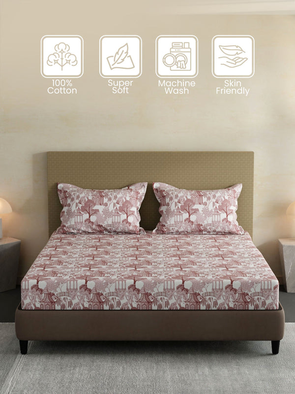 100% Cotton King Fitted Sheet Set, 144 TC Printed, Lumina Floret Collection