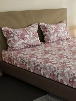100% Cotton King Fitted Sheet Set, 144 TC Printed, Lumina Floret Collection