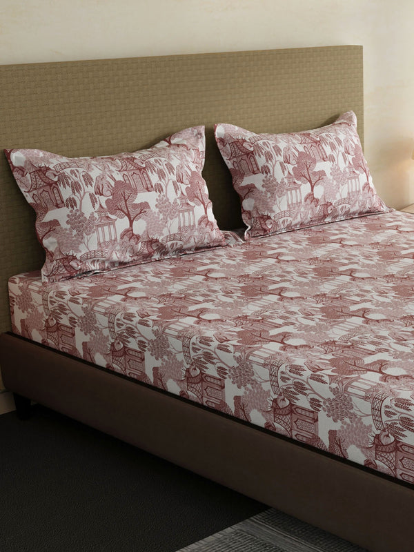 100% Cotton King Fitted Sheet Set, 144 TC Printed, Lumina Floret Collection