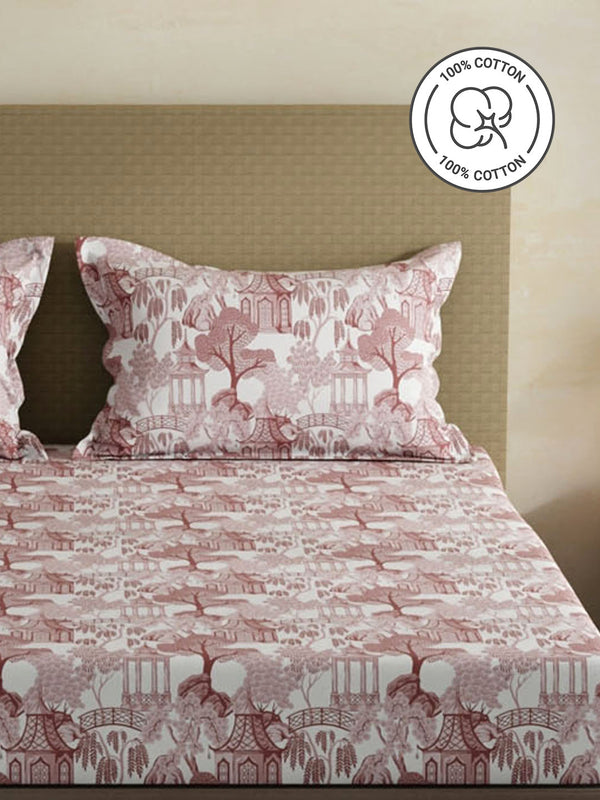 100% Cotton King Fitted Sheet Set, 144 TC Printed, Lumina Floret Collection
