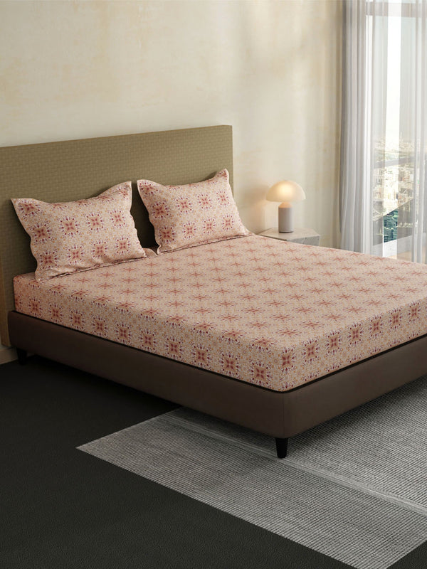 100% Cotton King Fitted Sheet Set, 144 TC Printed, Lumina Floret Collection
