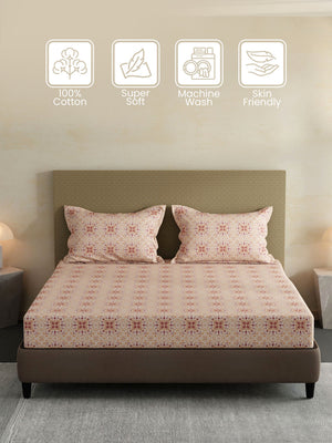 100% Cotton King Fitted Sheet Set, 144 TC Printed, Lumina Floret Collection