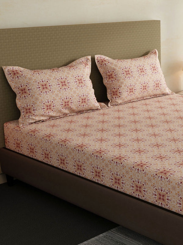 100% Cotton King Fitted Sheet Set, 144 TC Printed, Lumina Floret Collection