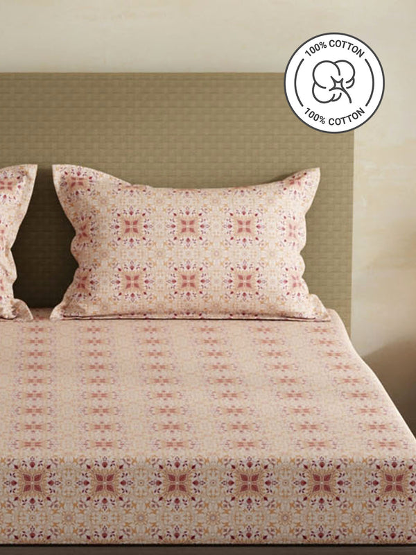 100% Cotton King Fitted Sheet Set, 144 TC Printed, Lumina Floret Collection