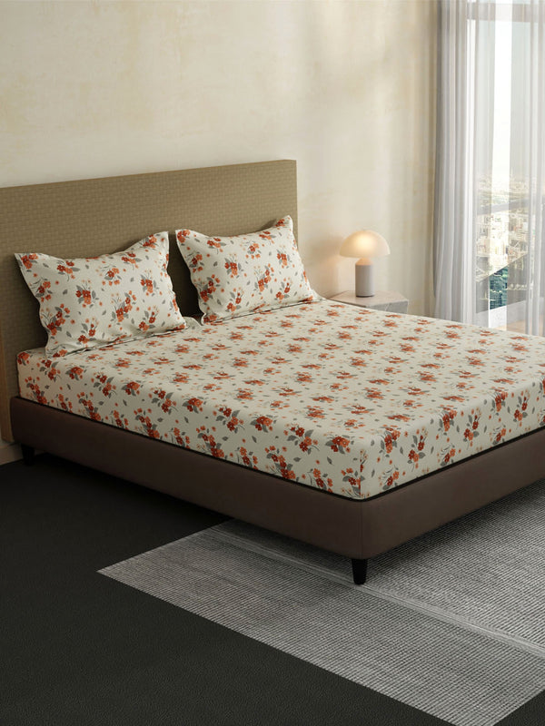 100% Cotton King Fitted Sheet Set, 144 TC Printed, Lumina Floret Collection