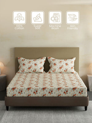 100% Cotton King Fitted Sheet Set, 144 TC Printed, Lumina Floret Collection