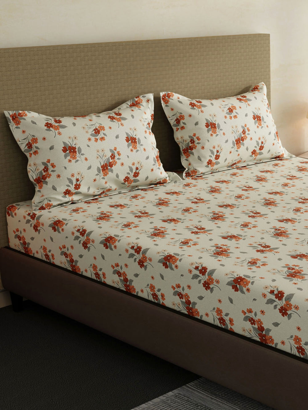 100% Cotton King Fitted Sheet Set, 144 TC Printed, Lumina Floret Collection