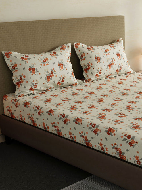 100% Cotton King Fitted Sheet Set, 144 TC Printed, Lumina Floret Collection