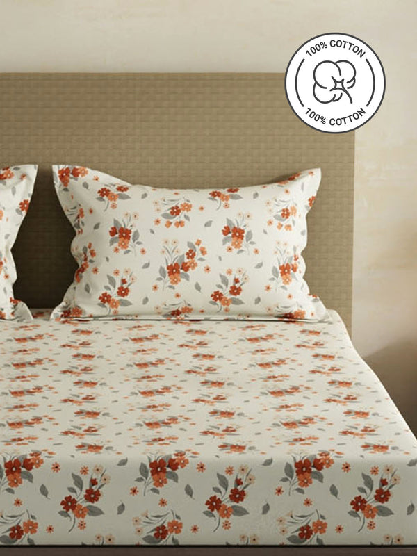 100% Cotton King Fitted Sheet Set, 144 TC Printed, Lumina Floret Collection