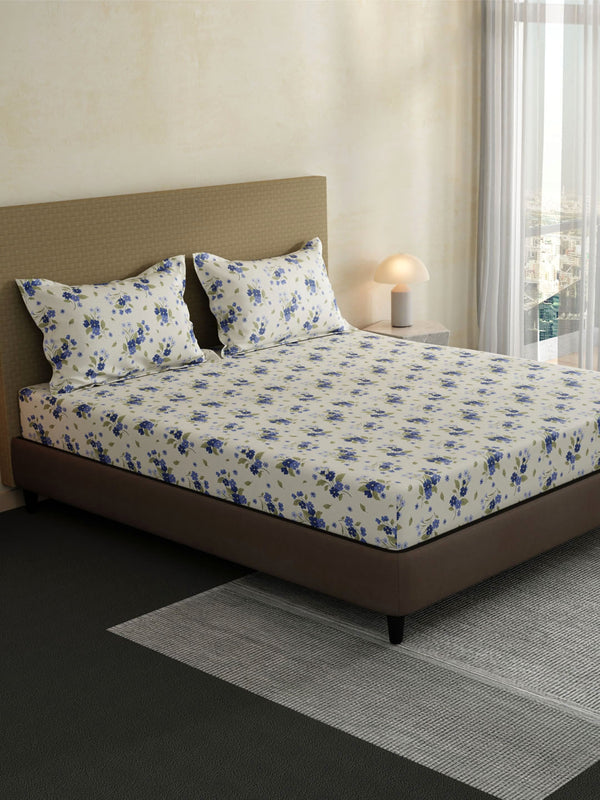 100% Cotton King Fitted Sheet Set, 144 TC Printed, Lumina Floret Collection