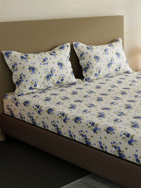 100% Cotton King Fitted Sheet Set, 144 TC Printed, Lumina Floret Collection