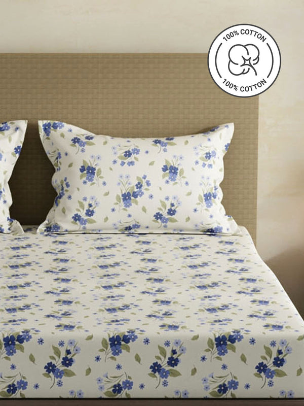 100% Cotton King Fitted Sheet Set, 144 TC Printed, Lumina Floret Collection
