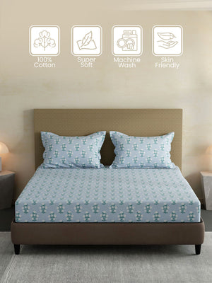 100% Cotton King Fitted Sheet Set, 144 TC Printed, Lumina Floret Collection