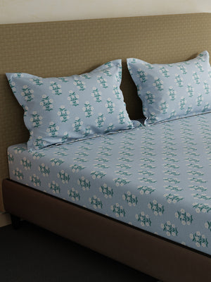 100% Cotton King Fitted Sheet Set, 144 TC Printed, Lumina Floret Collection