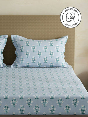 100% Cotton King Fitted Sheet Set, 144 TC Printed, Lumina Floret Collection