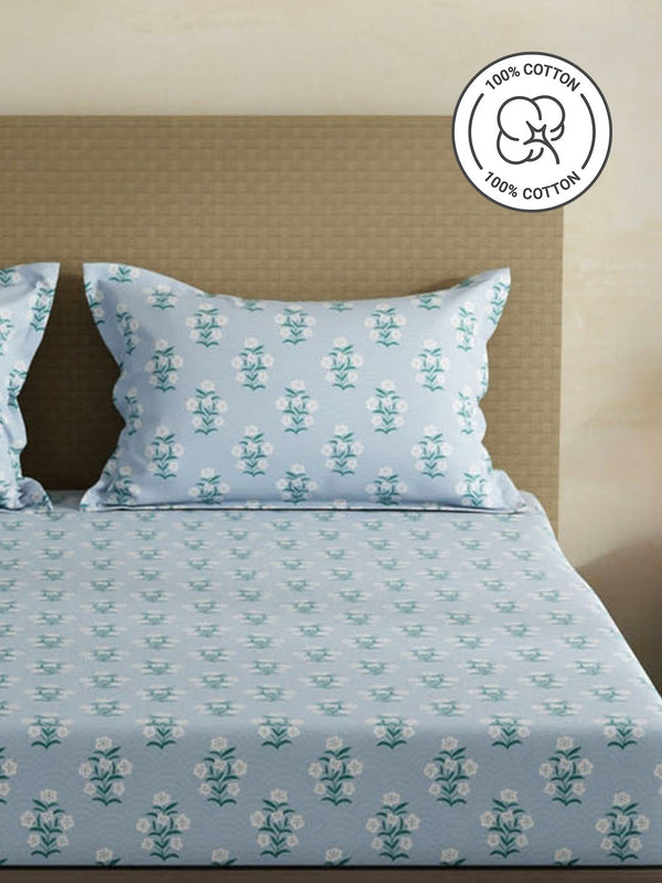 100% Cotton King Fitted Sheet Set, 144 TC Printed, Lumina Floret Collection