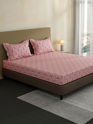 100% Cotton King Fitted Sheet Set, 144 TC Printed, Lumina Floret Collection