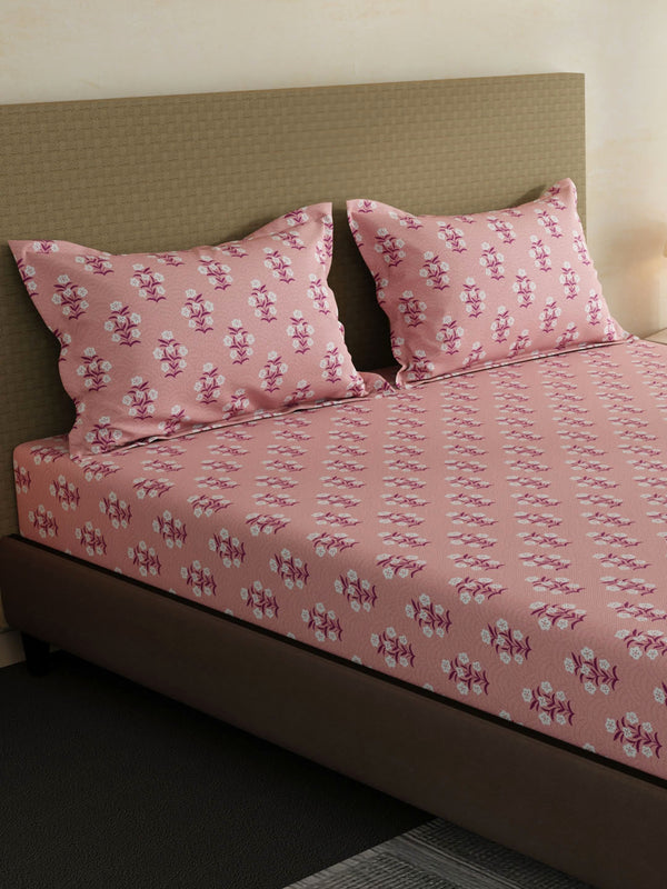 100% Cotton King Fitted Sheet Set, 144 TC Printed, Lumina Floret Collection