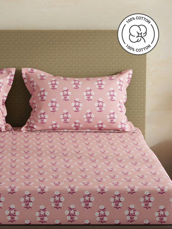 100% Cotton King Fitted Sheet Set, 144 TC Printed, Lumina Floret Collection