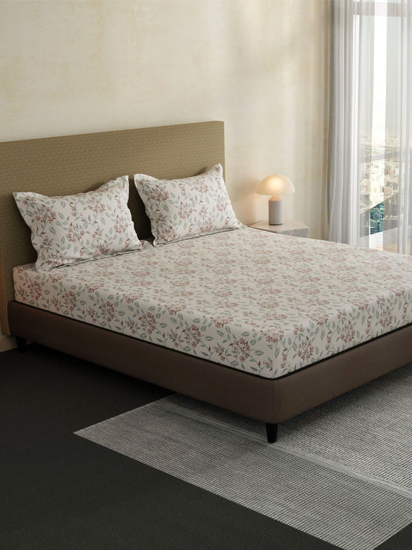 100% Cotton King Fitted Sheet Set, 144 TC Printed, Lumina Floret Collection