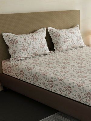 100% Cotton King Fitted Sheet Set, 144 TC Printed, Lumina Floret Collection