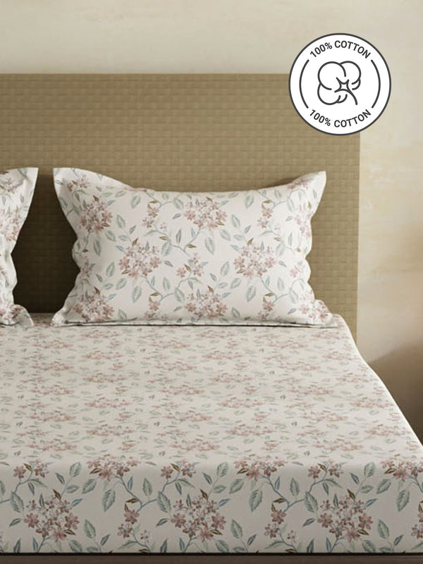 100% Cotton King Fitted Sheet Set, 144 TC Printed, Lumina Floret Collection