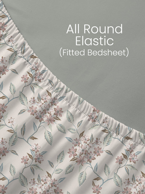 100% Cotton King Fitted Sheet Set, 144 TC Printed, Lumina Floret Collection