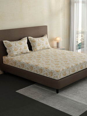 100% Cotton King Fitted Sheet Set, 144 TC Printed, Lumina Floret Collection