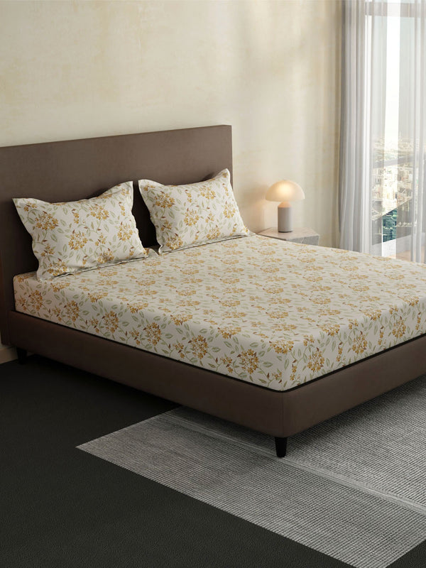 100% Cotton King Fitted Sheet Set, 144 TC Printed, Lumina Floret Collection