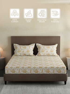 100% Cotton King Fitted Sheet Set, 144 TC Printed, Lumina Floret Collection