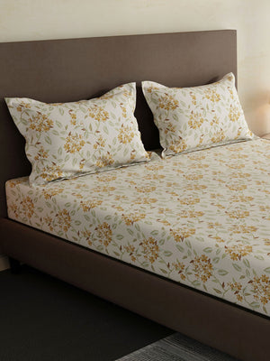 100% Cotton King Fitted Sheet Set, 144 TC Printed, Lumina Floret Collection