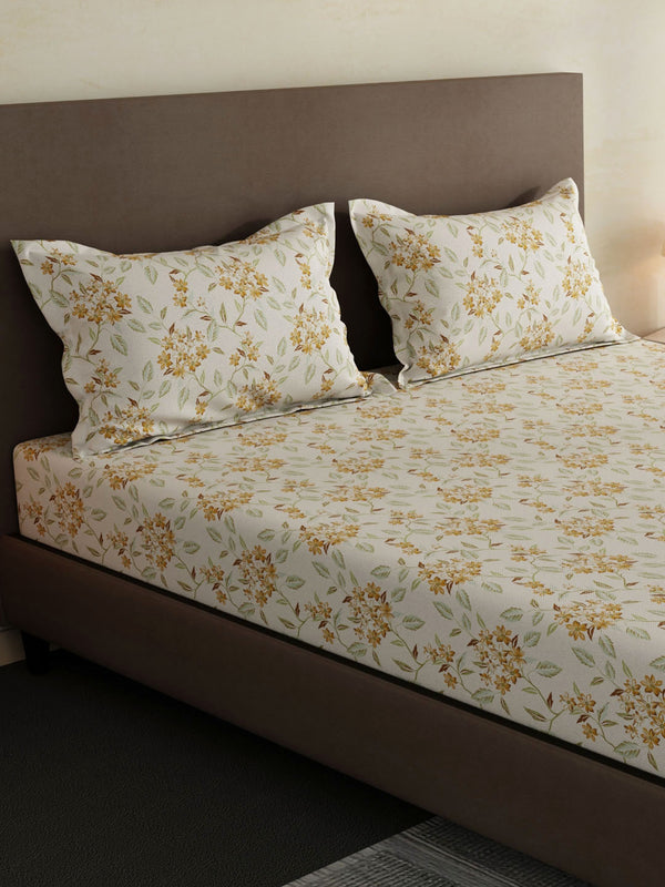 100% Cotton King Fitted Sheet Set, 144 TC Printed, Lumina Floret Collection
