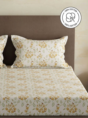 100% Cotton King Fitted Sheet Set, 144 TC Printed, Lumina Floret Collection