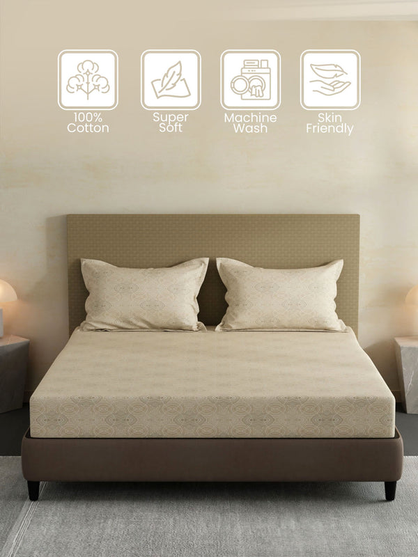 100% Cotton King Fitted Sheet Set, 144 TC Printed, Lumina Floret Collection