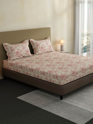 100% Cotton King Fitted Sheet Set, 144 TC Printed, Lumina Floret Collection