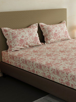 100% Cotton King Fitted Sheet Set, 144 TC Printed, Lumina Floret Collection