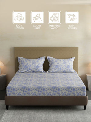 100% Cotton King Fitted Sheet Set, 144 TC Printed, Lumina Floret Collection