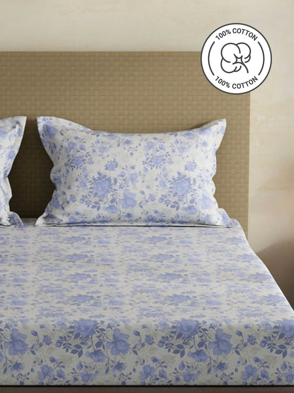 100% Cotton King Fitted Sheet Set, 144 TC Printed, Lumina Floret Collection