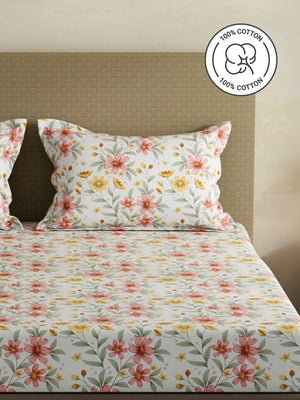 100% Cotton King Fitted Sheet Set, 144 TC Printed, Lumina Floret Collection