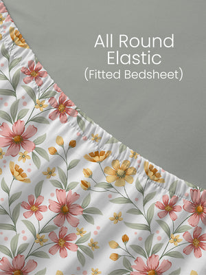 100% Cotton King Fitted Sheet Set, 144 TC Printed, Lumina Floret Collection