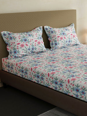100% Cotton King Fitted Sheet Set, 144 TC Printed, Lumina Floret Collection