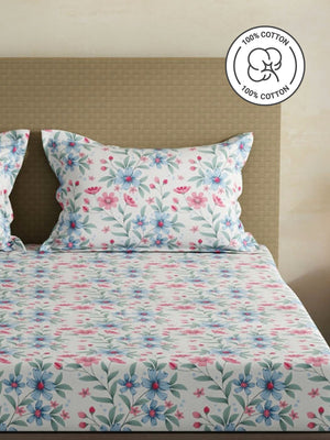 100% Cotton King Fitted Sheet Set, 144 TC Printed, Lumina Floret Collection