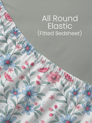 100% Cotton King Fitted Sheet Set, 144 TC Printed, Lumina Floret Collection