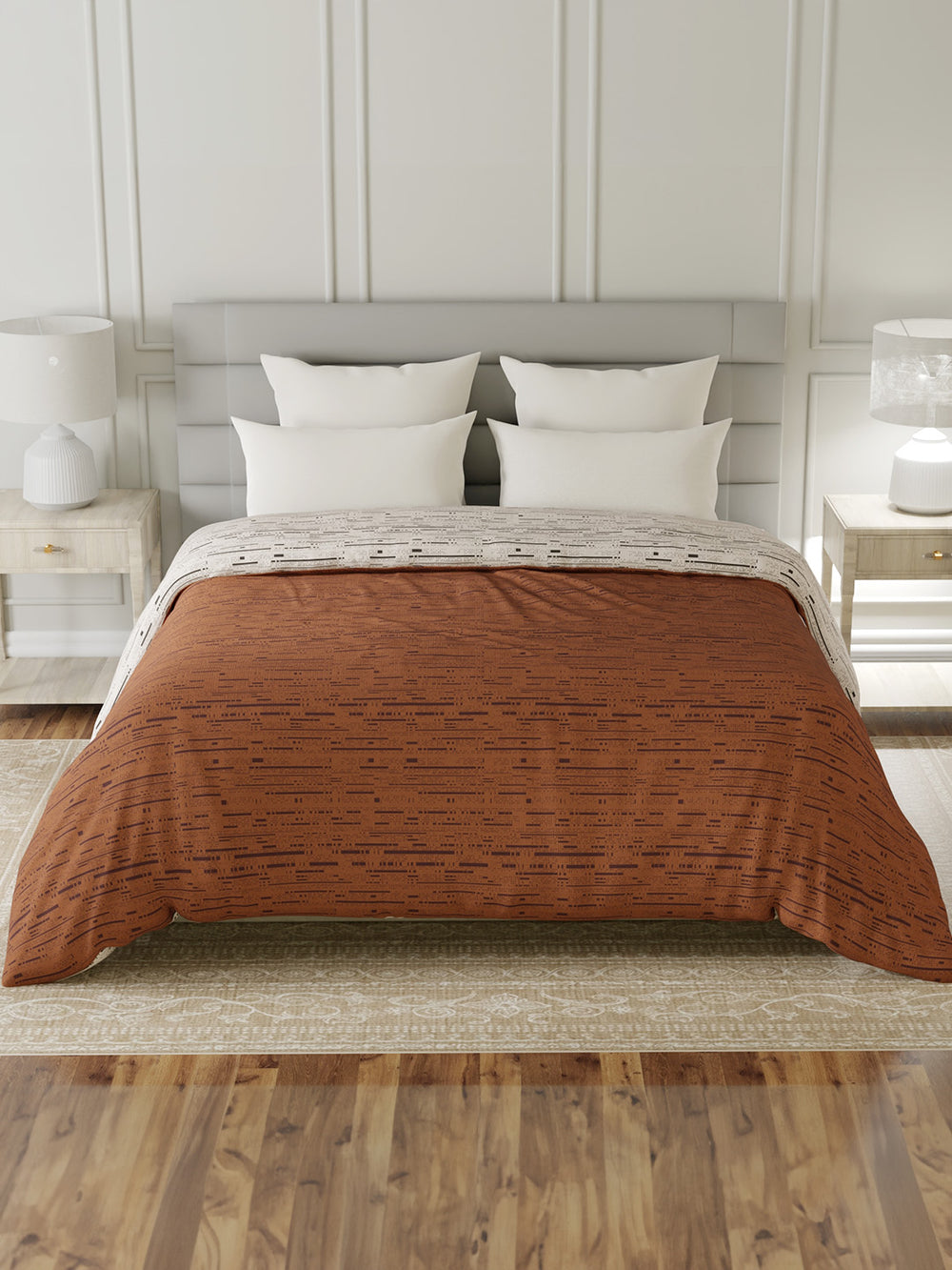 100% Cotton 180 TC, King Size Grey & White Bedsheet with 2 Pillow Covers, Pure Nest Collection (Floral Print)