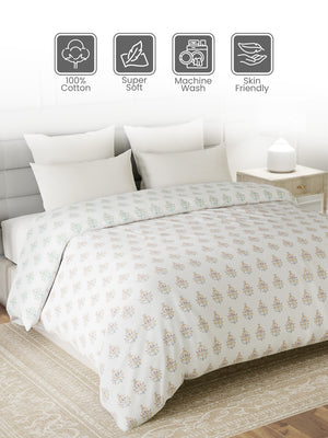 100% Cotton Double Reversible Comforter, 144 TC Printed, Lumina Floret Collection
